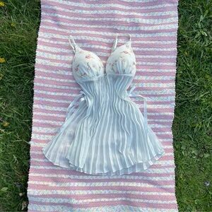 Y2K Romantic Coquette White Pleated Lingerie Babydoll Negligee Dress Large